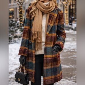 Rachel Zoe Plaid Wool Blend Coat | Cozy Fall Winter | XS | Oversized Fit